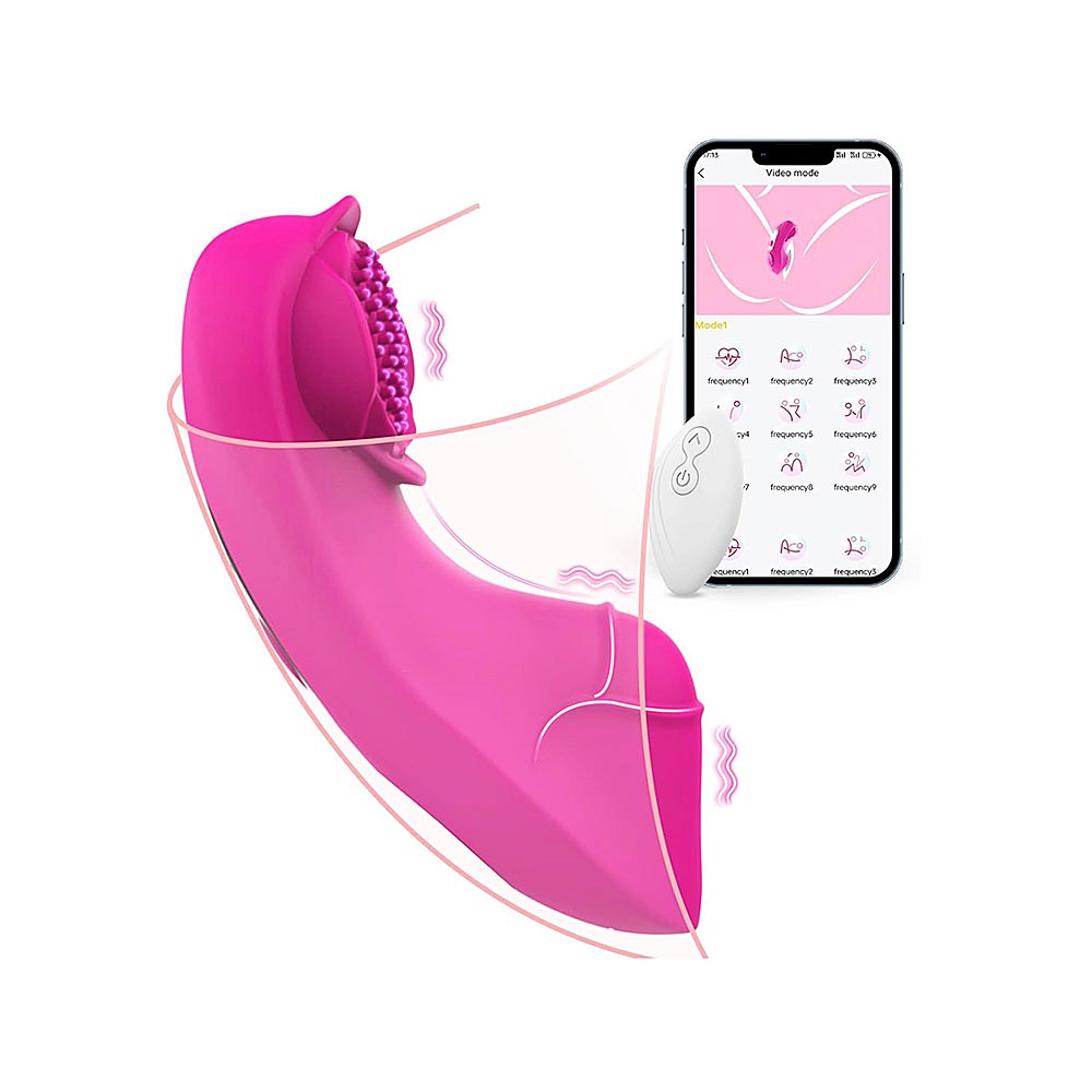 9-Speed Magenta App & Remote Control Silicone Wearable Panty Clitoral Vibrator- Rose Design