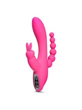 7 Speeds Rechargeable Silicone Rabbit Vibrator with Anal Beads Magenta Color