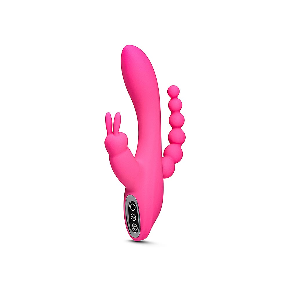 7 Speeds Rechargeable Silicone Rabbit Vibrator with Anal Beads Magenta Color