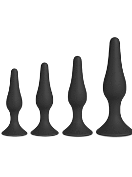 4 Piece Black Silicone Butt Plug Set