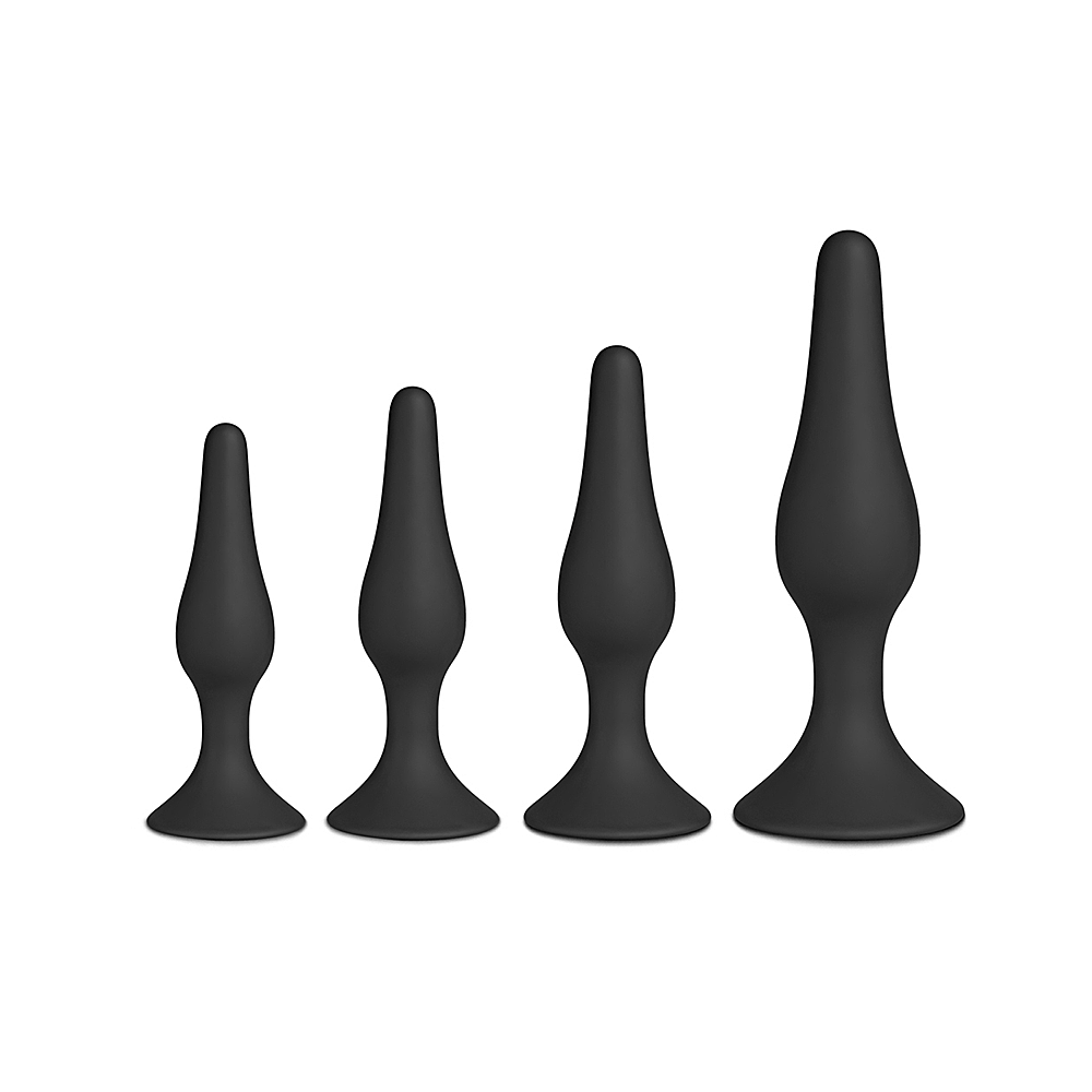 4 Piece Black Silicone Butt Plug Set