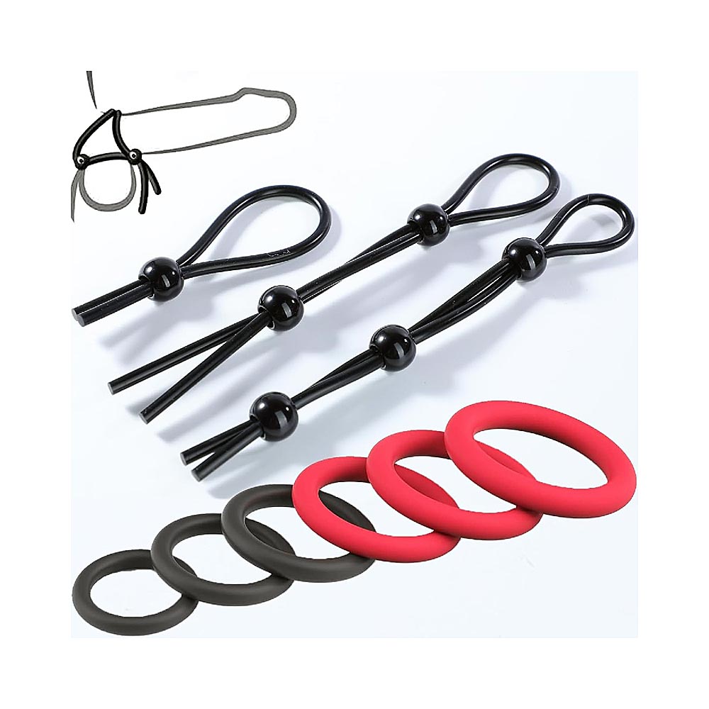 9-Pack Black & Red Silicone Cock Rings