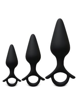 Black Silicone Butt Plug Set with Ring