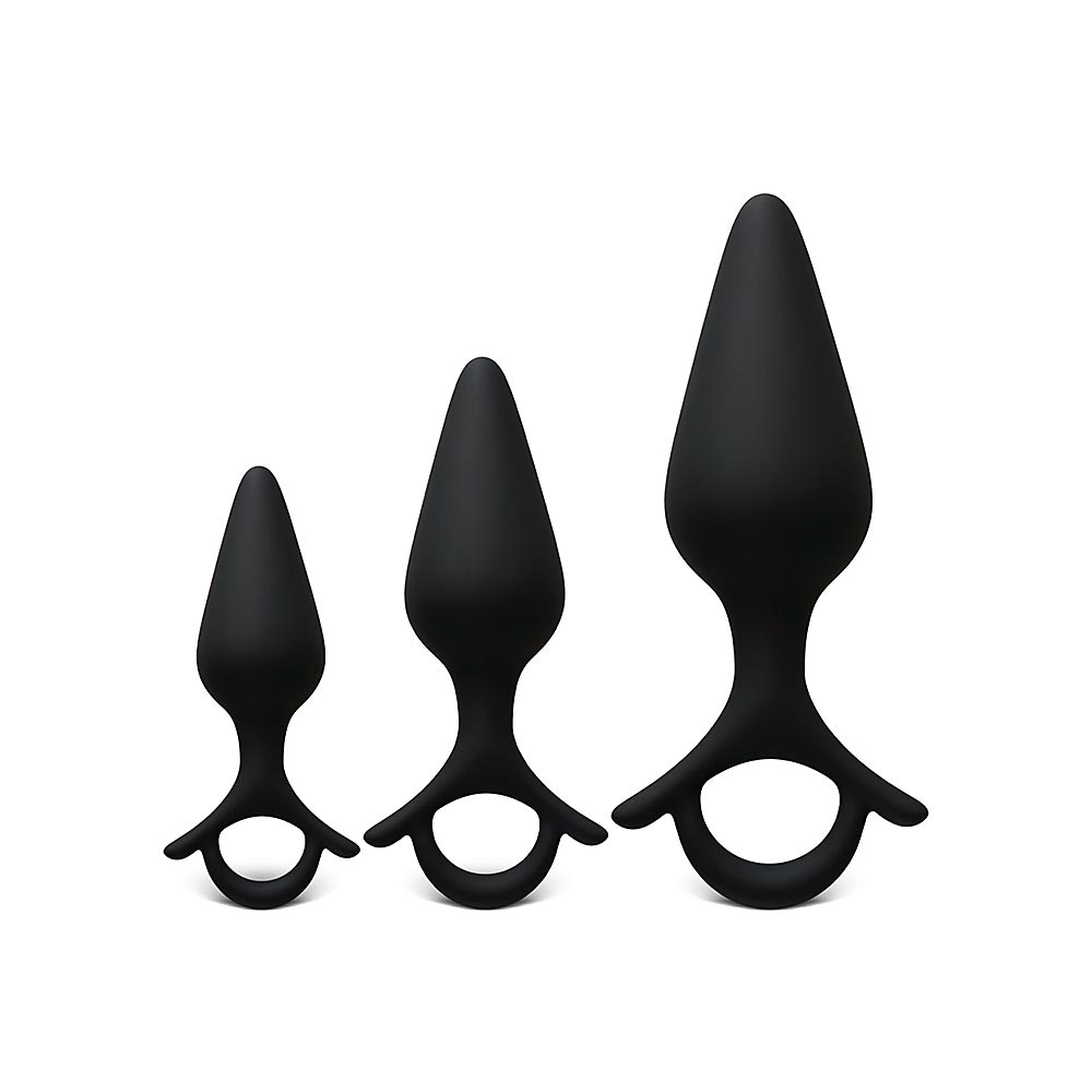 Black Silicone Butt Plug Set with Ring