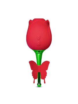 10-Speed Red Silicone Clitoral Rose Vibrator- Butterfly Design
