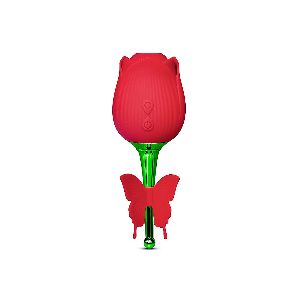 10-Speed Red Silicone Clitoral Rose Vibrator- Butterfly Design
