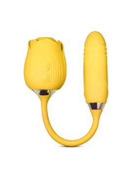 10-Speed Yellow Silicone Clitoral Sucking Rose & Thrusting Vibrator