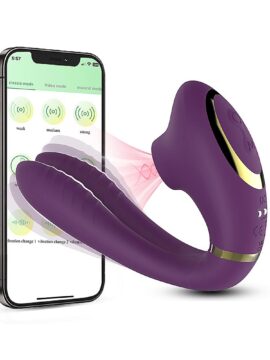 10-Speed Dark Purple Silicone App-Controlled Suction & Vibrating Massager