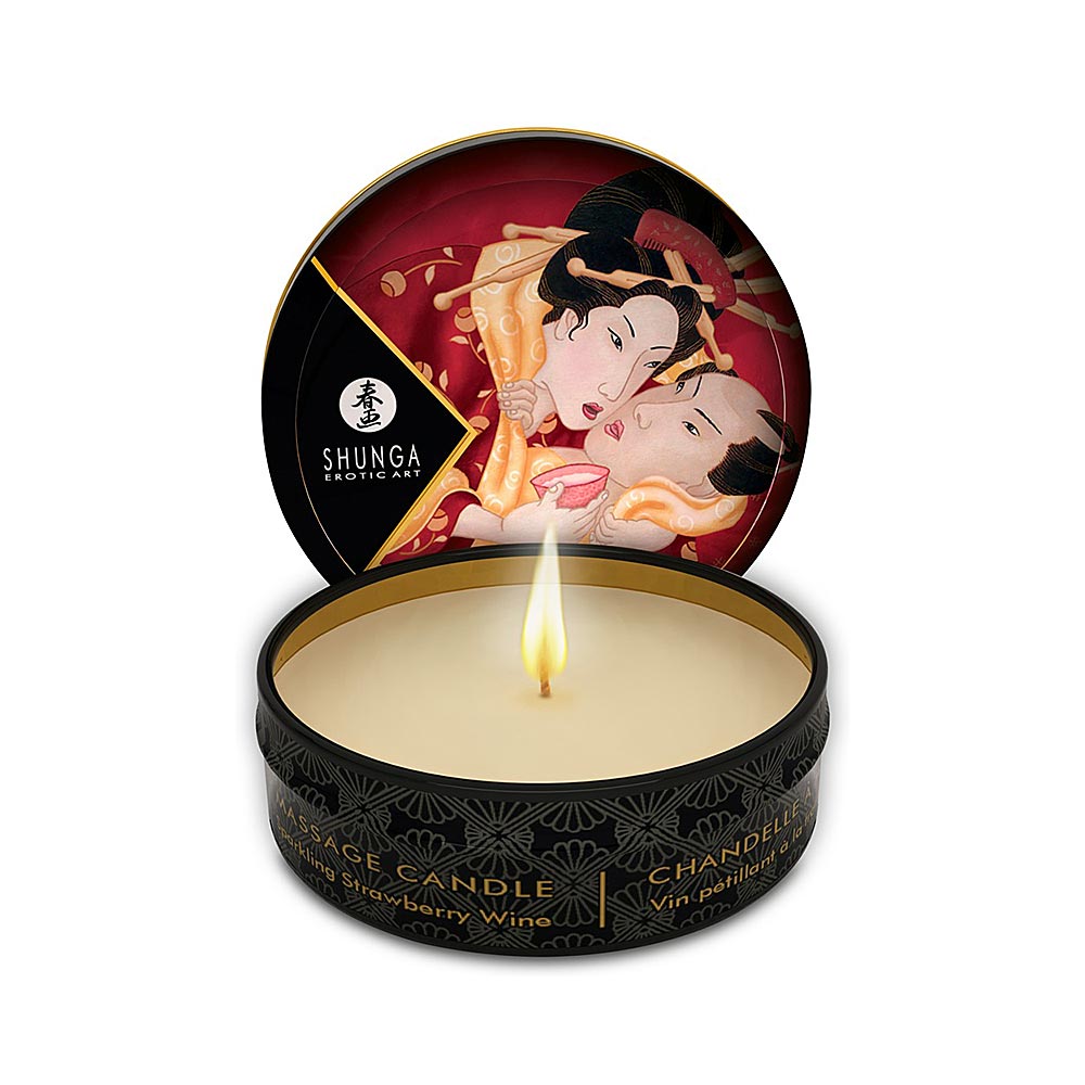 Shunga Mini Massage Candle that Melts into Warm Massage Oil with a Gentle Subtle Strawberry Champagne Scent 30 ml