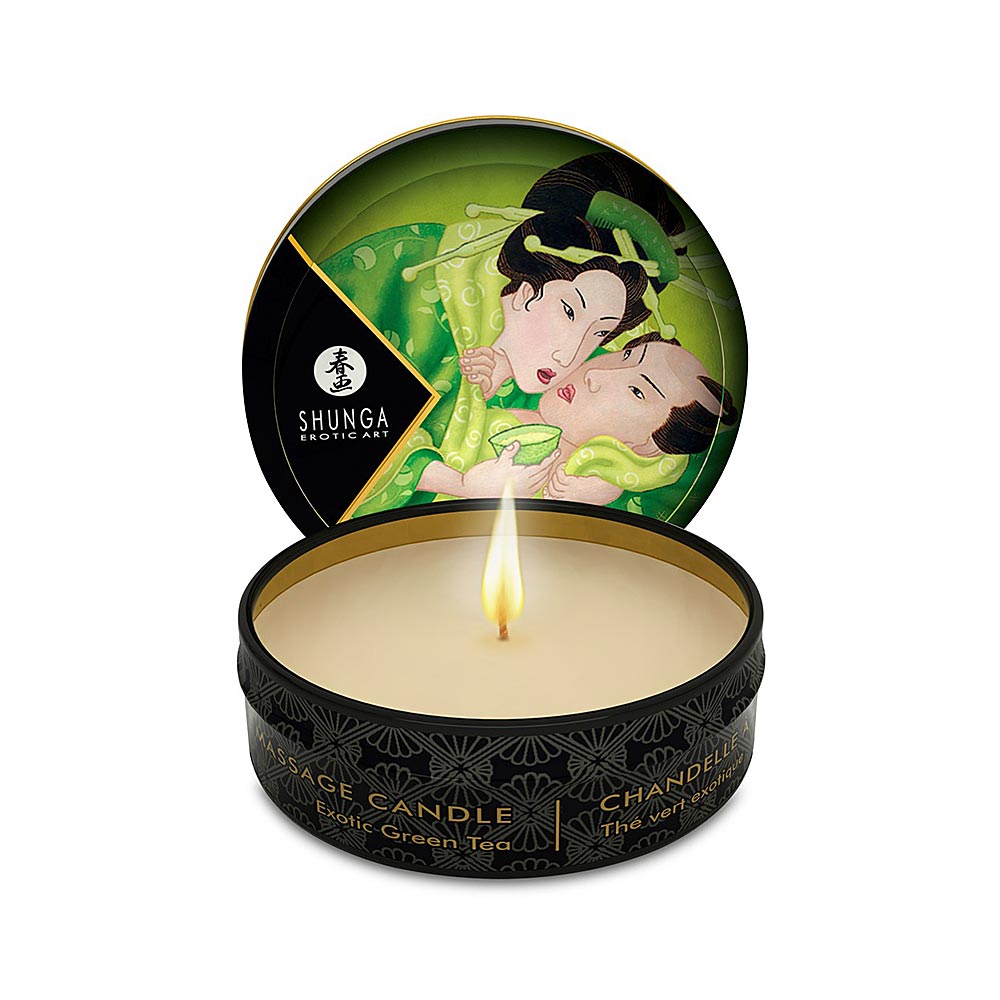 Shunga Mini Massage Candle that Melts into Warm Massage Oil with a Gentle Subtle Green Tea Scent 30 ml