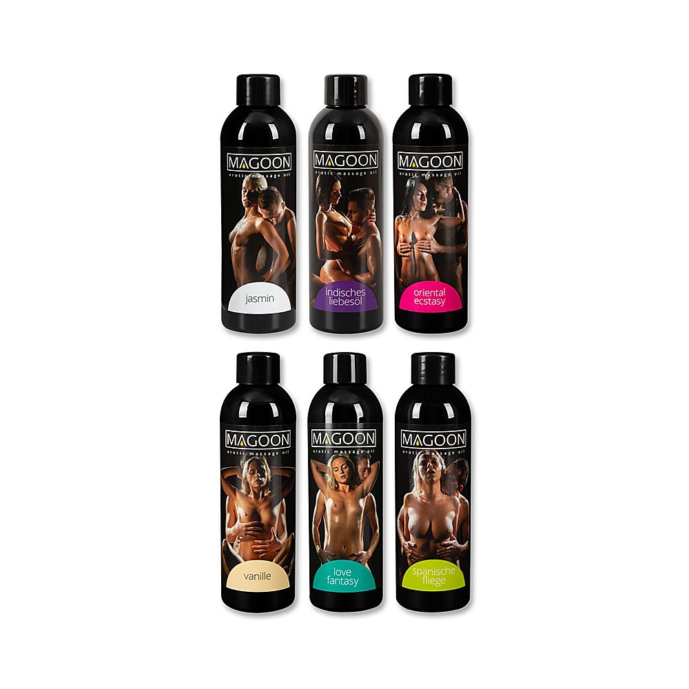 Erotic Massage Oil 200 ml Set of 6 (Vanilla, Jasmine, Indian Love, Love Fantasy, Oriental Ecstasy and Spanish Fly  Scent)