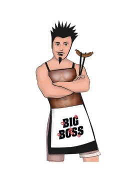 Apron with a Print of a Nude Upper Body & a Hidden Plush Penis