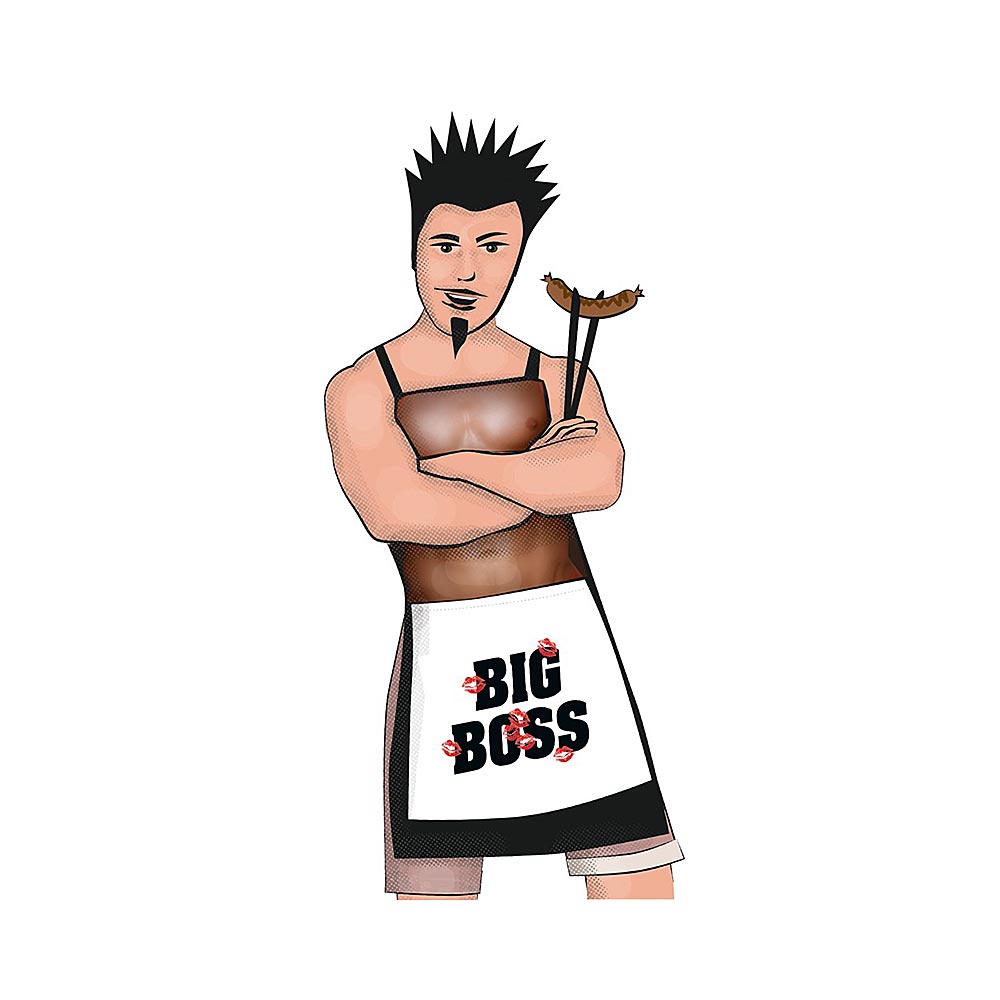 Apron with a Print of a Nude Upper Body & a Hidden Plush Penis