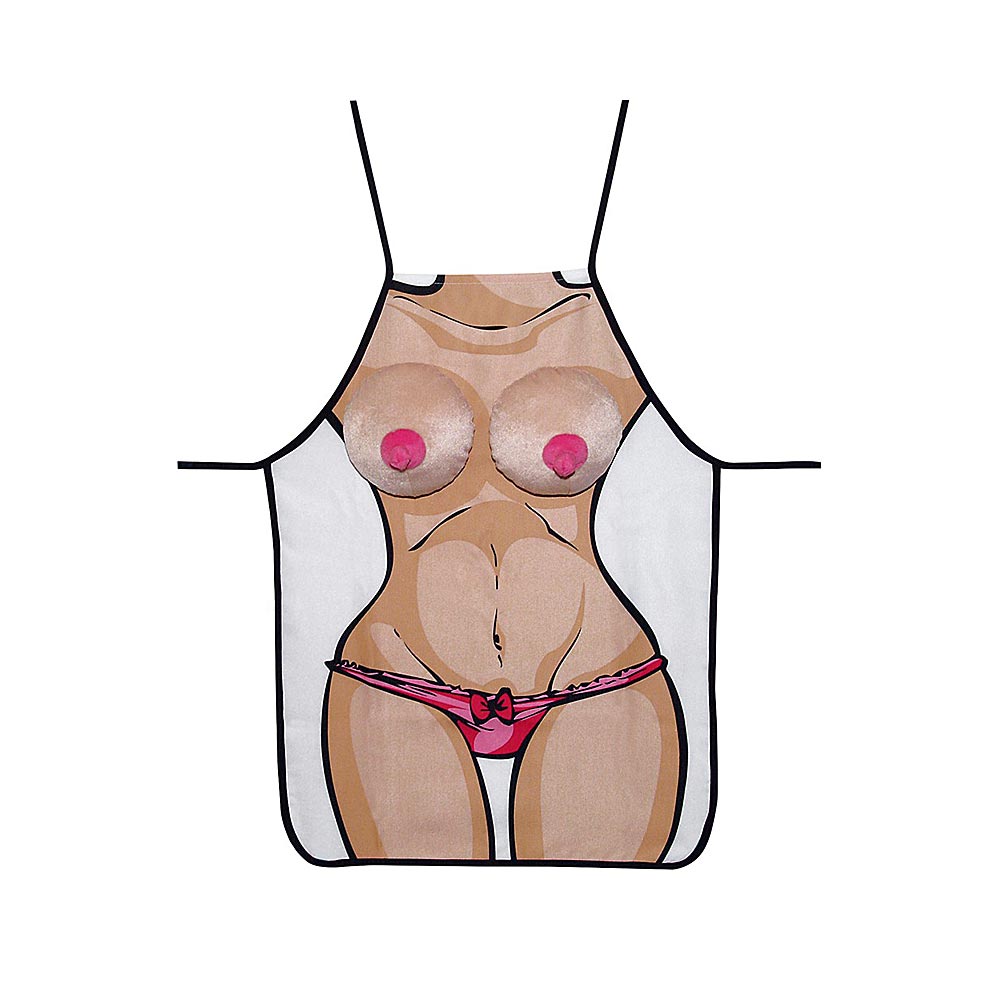 Apron with Printed Female Body & Soft Plush Boobs