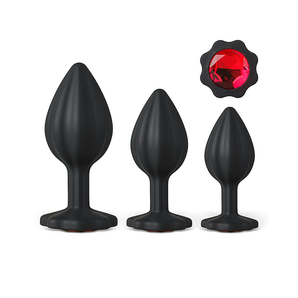 Black 3-Piece ABS Butt Plugs Set with Red Base