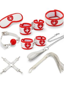 8-Piece Set White & Red Bondage Restraint Kit
