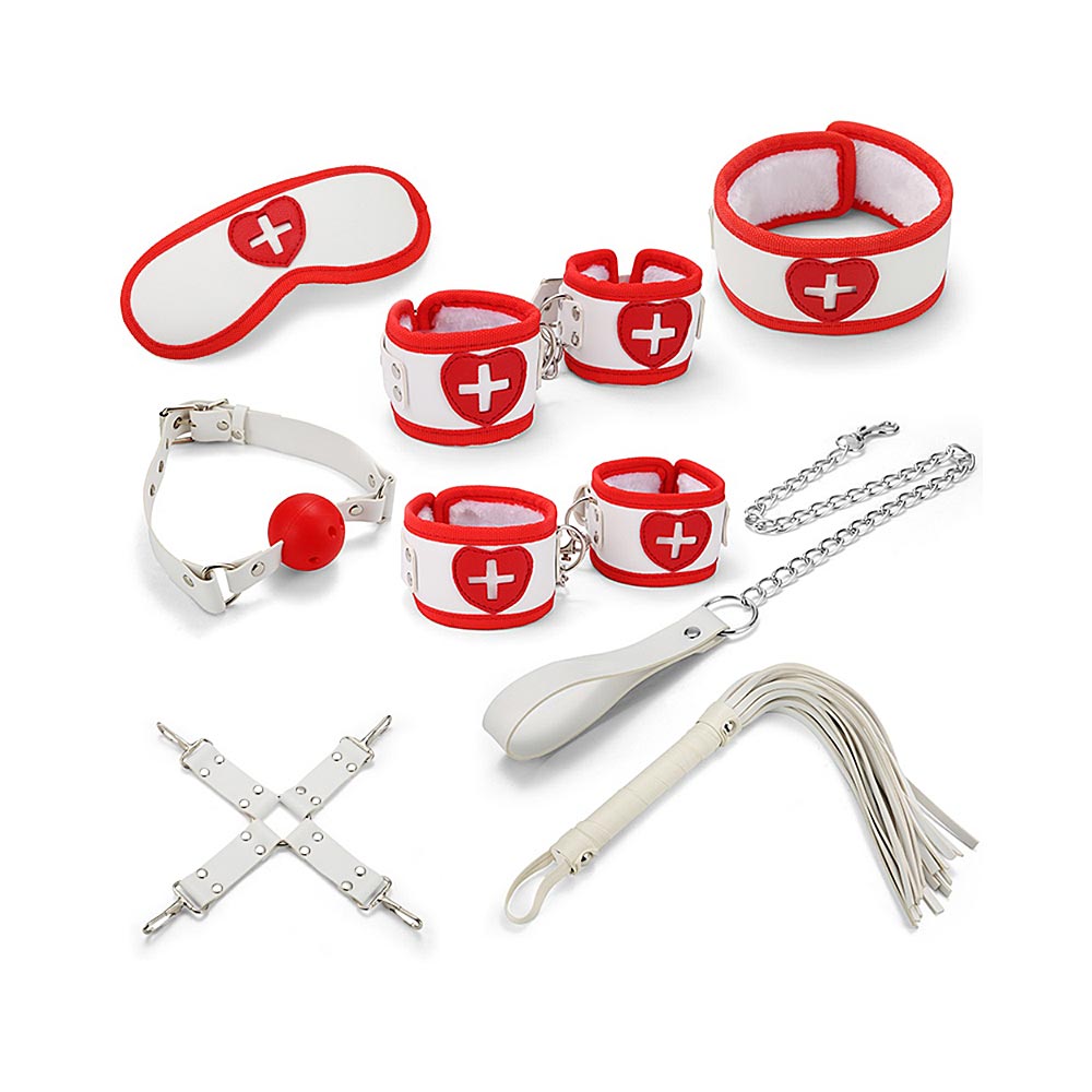 8-Piece Set White & Red Bondage Restraint Kit