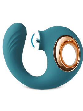 12-Speed Dark Green Massager with Vibrating and Tongue-Licking Functions