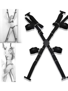 Black Adjustable Cross Straps Restraint Set with Hand & Ankle Cuffs