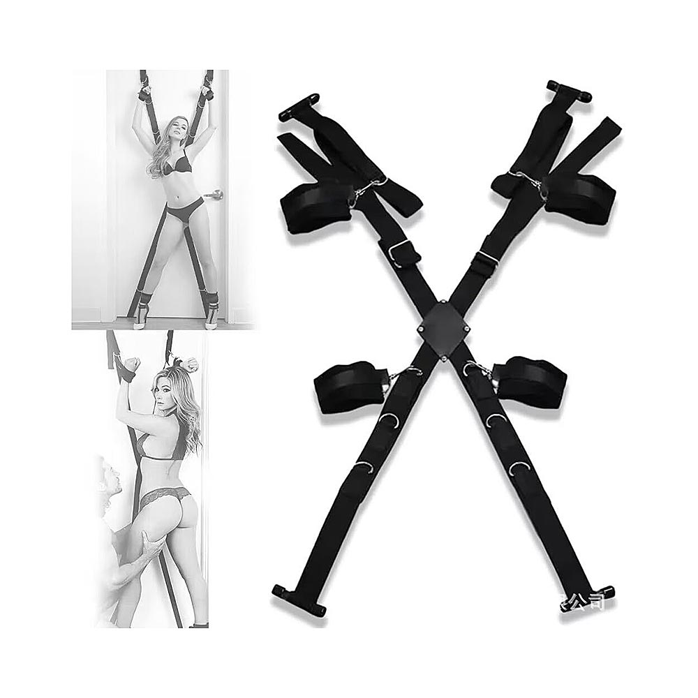 Black Adjustable Cross Straps Restraint Set with Hand & Ankle Cuffs